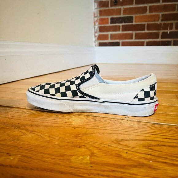 RARE🔥 VANS Classic Slip On Checkerboard Racing Flag White Black Sz 7. Mens Shoe - Picture 4 of 16